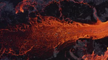 Top View Of The Lava River Amidst The Basaltic Landscape Of The Volcano. aerial