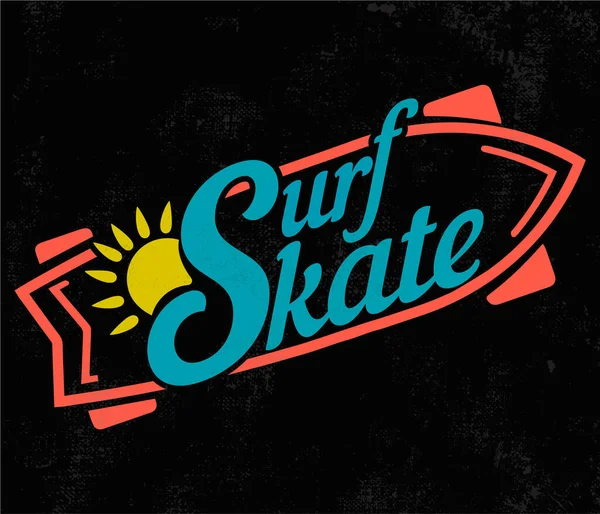 Surfskate Vetor Ilustração Letras Caligrafia Surf Skate Lifeslyle Cor Logotipo — Vetor de Stock