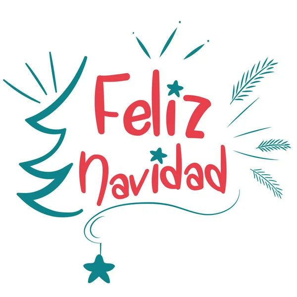 merry christmas spanish lettering with christmas  tree  . hand drawn vector illustration.