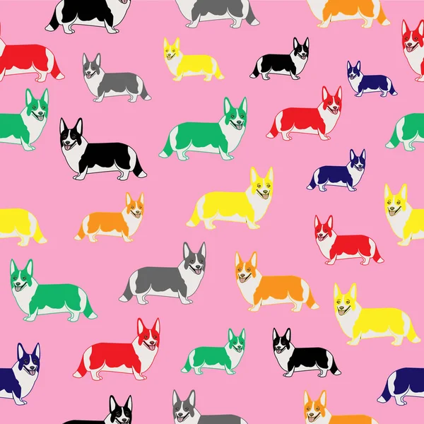 粉红背景的科奇犬无缝制的可爱图案 — 图库矢量图片