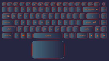 Bilgisayarın ya da dizüstü bilgisayarın gerçekçi görüntüsü. Koyu metalik lacivert arkaplan görüntüsü. Parlayan düğmeler.