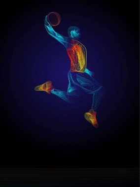 Basketbolcu figürü çizimi. Hareket çizgilerinde insan hareketi.