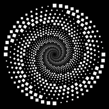 Beyaz kareden oluşan spiral girdap. Düz geometrik tasarım