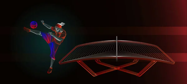  Bir atlet figürü çizgisi. Spor afişi duvar kağıdı. Kavisli bir masada oynanan bir top sporu..