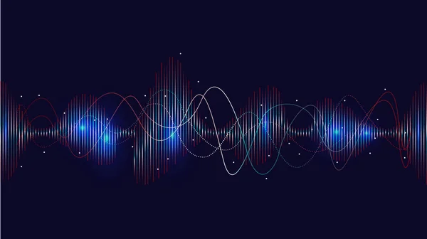 Glowing sound wave with dotted frequency lines and neon effects style.