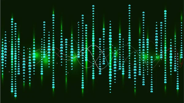 Glowing Sound Wave Dotted Frequency Lines Neon Effects Style Green —  Vetores de Stock