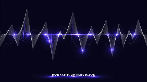 Glowing pyramid sound wave with dotted frequency lines and neon effects style. Smoldering lines composition wallpaper.