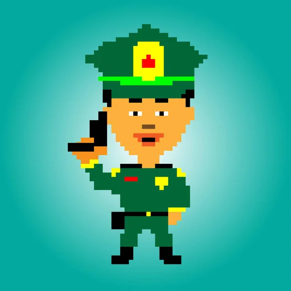 Verpixeltes Cartoon Bild Eines Offiziers Der Armee Pixel Avatar Charakter — Stockvektor