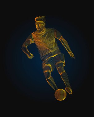 Futbolcu figürü çizimi. Hareket çizgilerinde insan hareketi. Kicking topu.