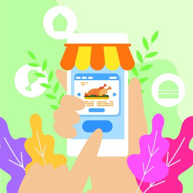Akıllı telefondan yemek siparişi veren vektör