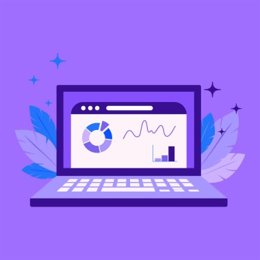 Yan tarafında yapraklar olan vektör dizüstü bilgisayar