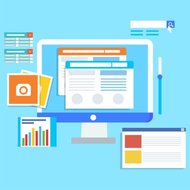 Konsept web sitesi olan bir dizüstü bilgisayarın vektör çizimi