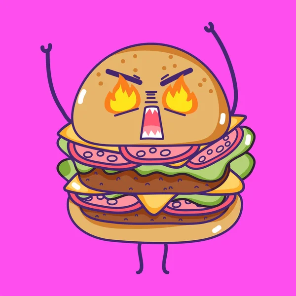 Cartoon Angry Burger Character Vector — Stock Vector