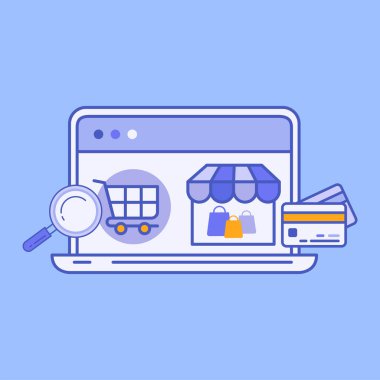 Vektör illüstrasyonu çevrimiçi dükkan dizüstü bilgisayarı