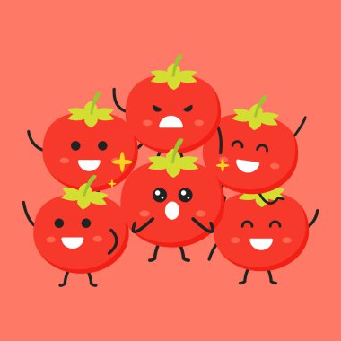 Sevimli domates karakterlerinin illüstrasyon vektörü