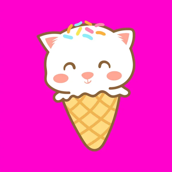 귀여운 아이스크림을 곁들인 고양이 캐릭터 — 스톡 벡터