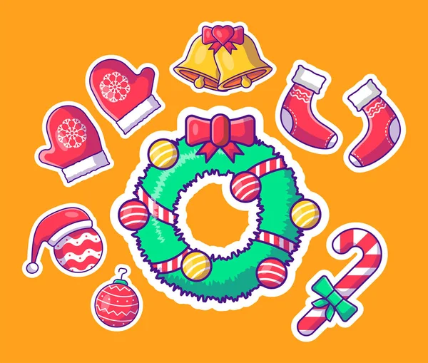 Ilustração Vetorial Conjunto Suprimentos Natal — Vetor de Stock