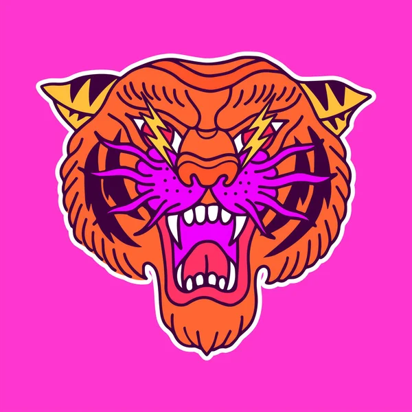 Vector Cabeza Tigre Ojos Relámpago — Vector de stock