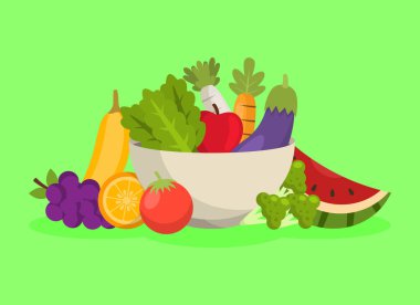 Bir kasedeki taze meyvenin vektör çizimi