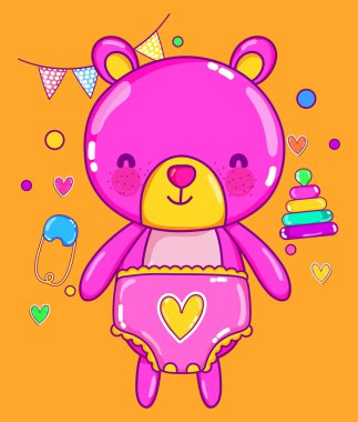 Cute pink bear character vector vector Cute pink bear character vector vector