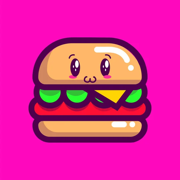 Schattig Burger Voedsel Karakter Vector — Stockvector