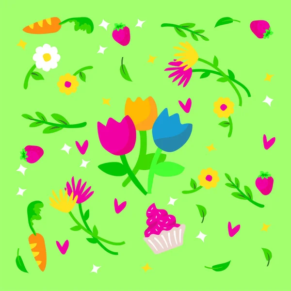 花が散在するベクトル図 — ストックベクタ