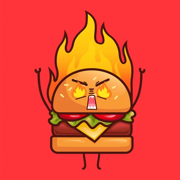 Burger Irritado Personagem Ilustração Vetor — Vetor de Stock