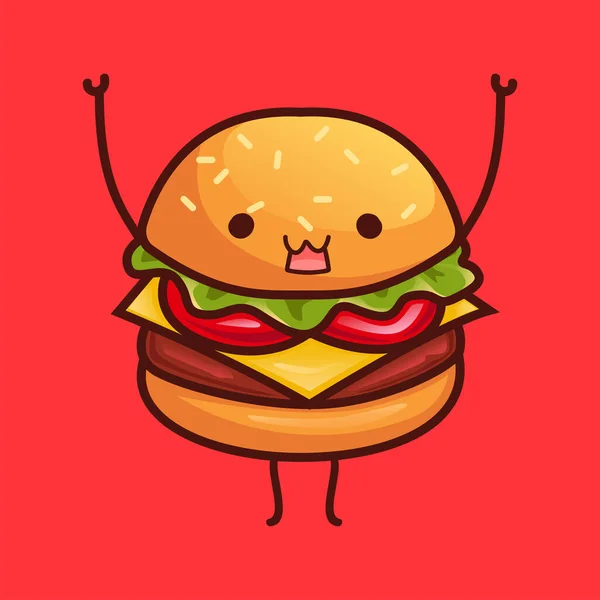 Cute Happy Burger Character Vector — Vetor de Stock