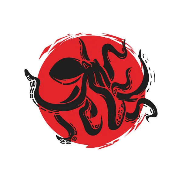 Vector Illustration Octopus Red Circle — Vetor de Stock