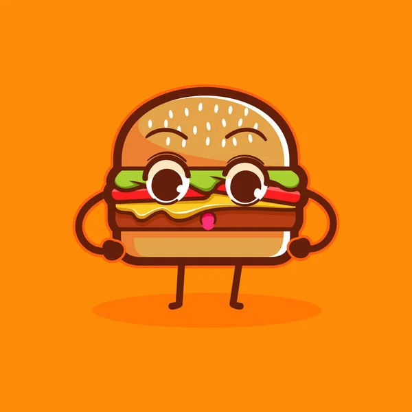 Cute Burger Character Illustration Vector — Vetor de Stock