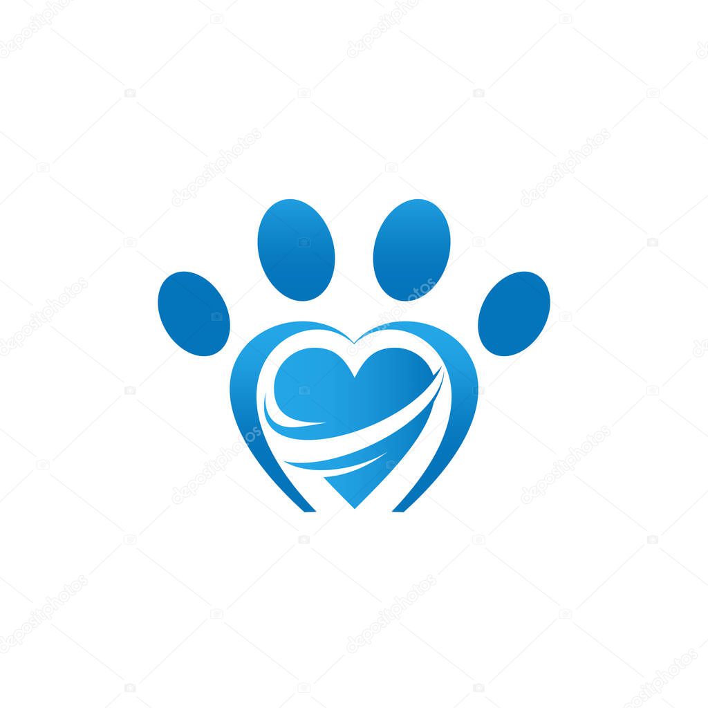 Dog footprint logo vector with heart
