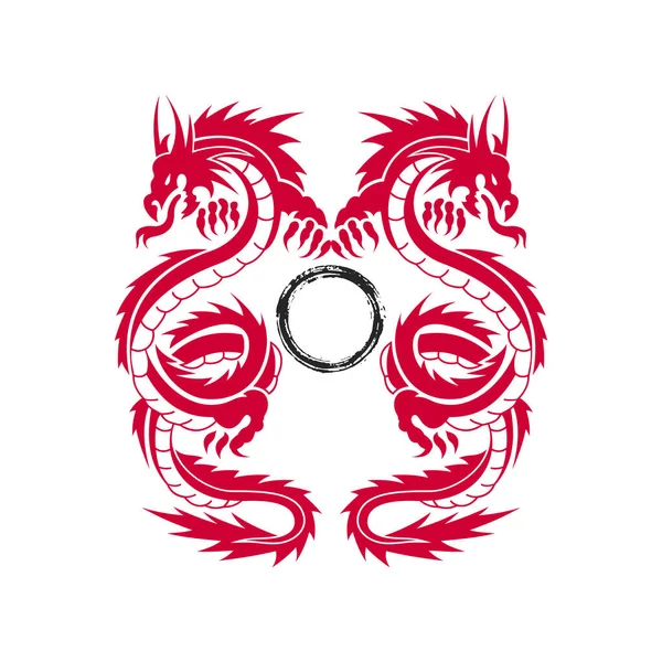 Illustration Vectorielle Deux Dragons Rouges — Image vectorielle