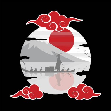 vector illustration of a man riding a boat on the river