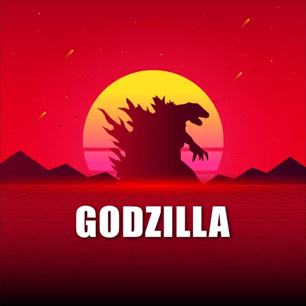  Godzilla 'nın gün batımlı vektör çizimi