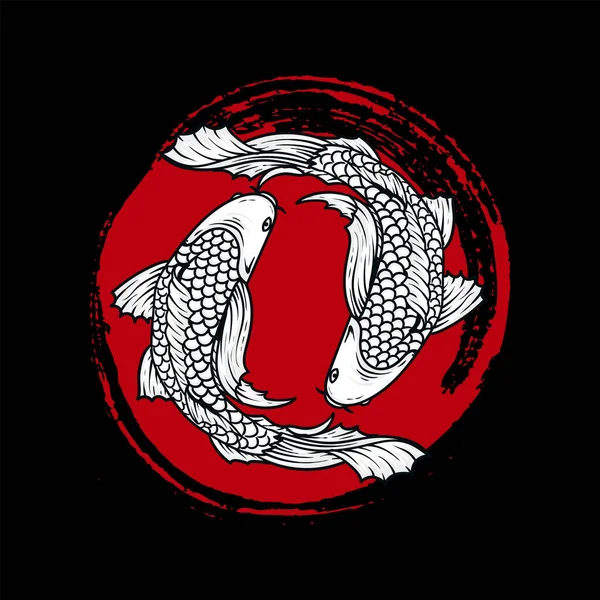 Two Red Circle Koi Fish Vector — Vetor de Stock