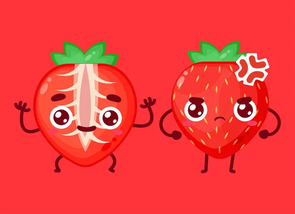 Deux Vecteur Mignon Caractère Fraise — Image vectorielle