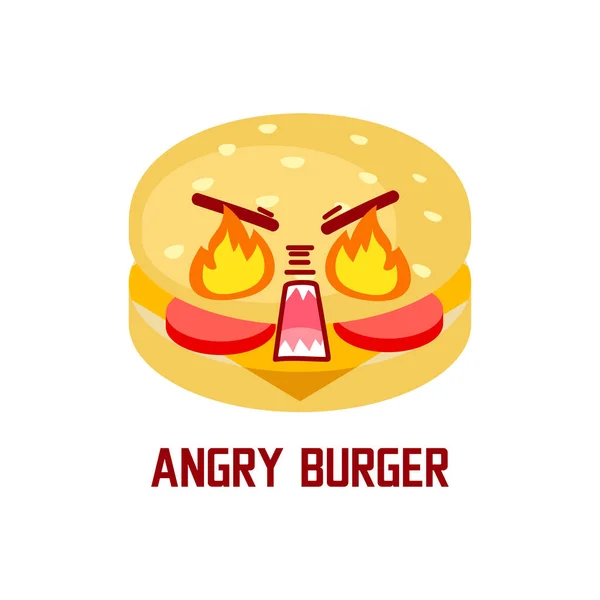 Hambúrguer Irritado Vetor Caráter Alimentar — Vetor de Stock