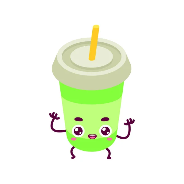 Mignon Vert Boisson Personnage Vecteur — Image vectorielle