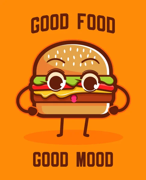 Χαριτωμένο Χαρακτήρα Burger Και Καλό Φαγητό — Διανυσματικό Αρχείο