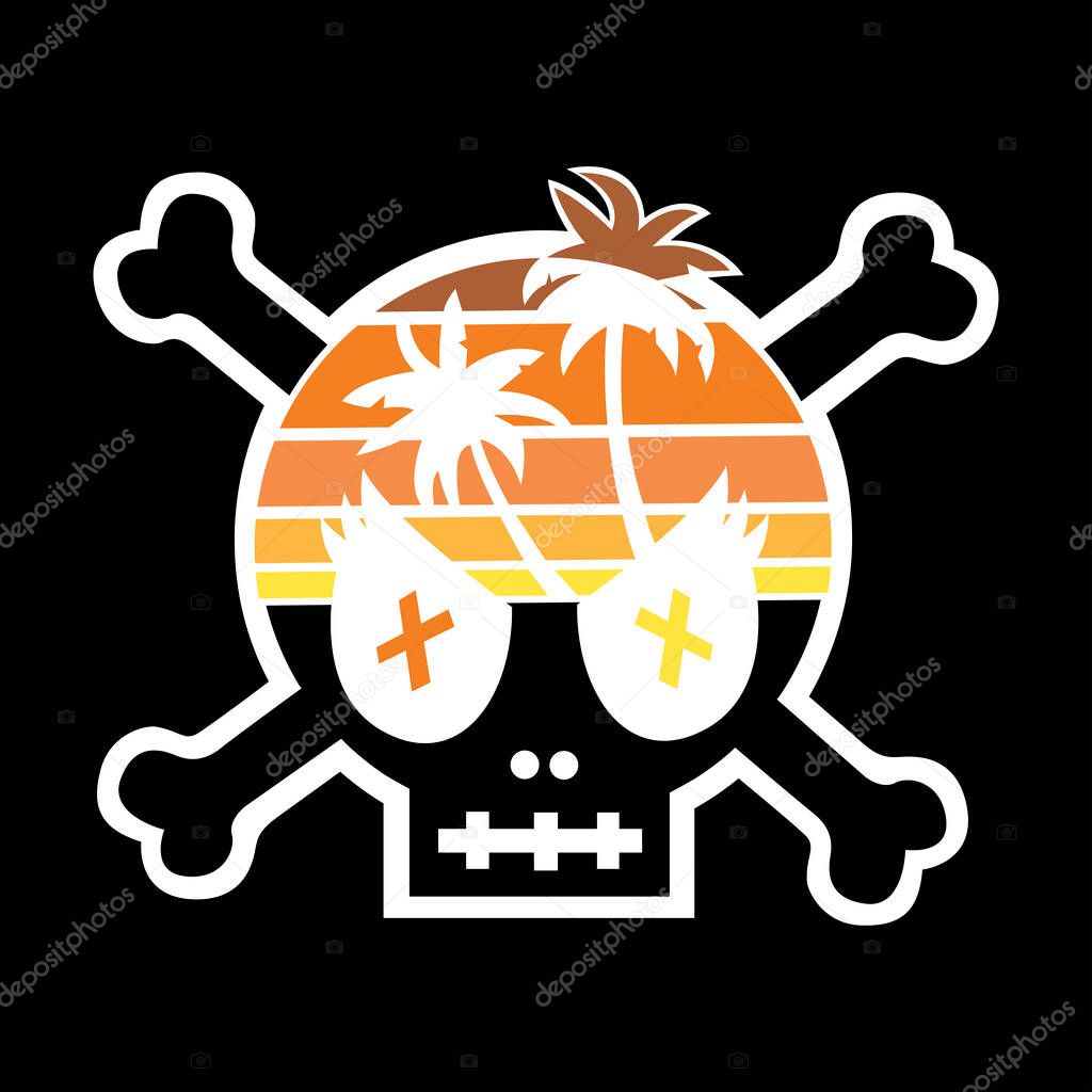 skull vector with beach sunset theme