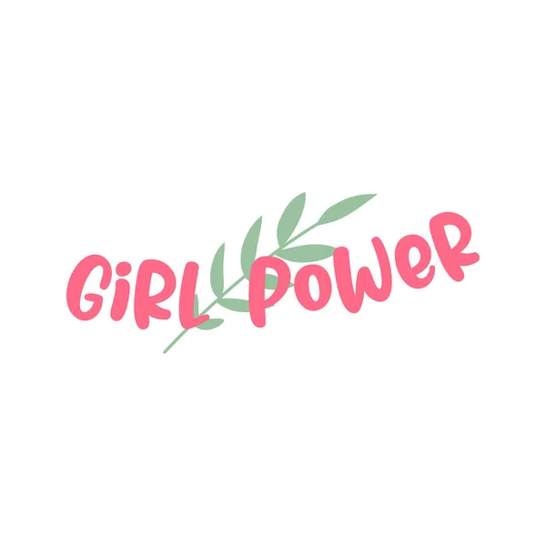 Gadis Power Lettering Vektor Dengan Konsep Daun - Stok Vektor