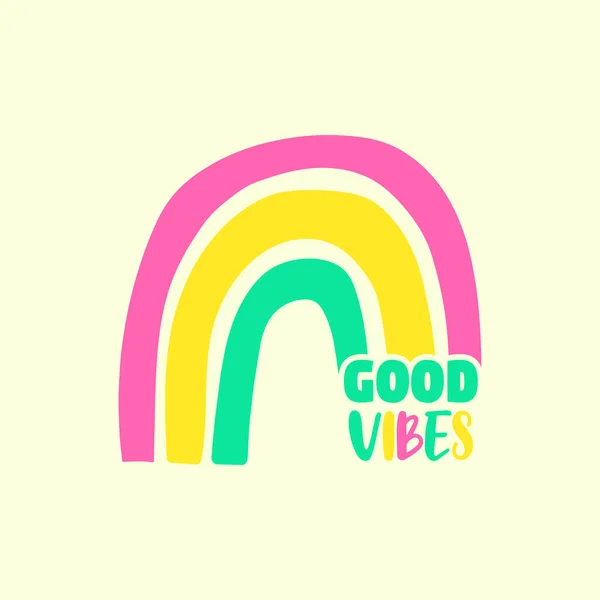 Rainbow Vector Good Vibes Writing — Stock Vector