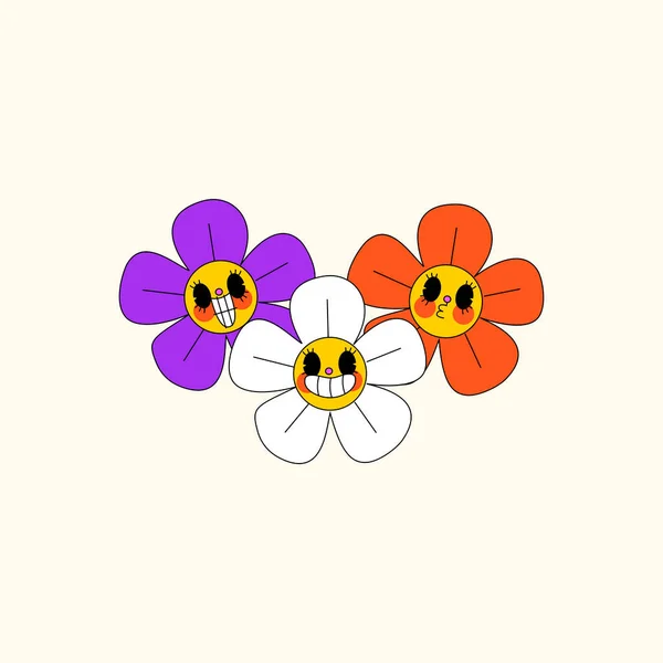 Vector Three Cute Flower Characters — ストックベクタ