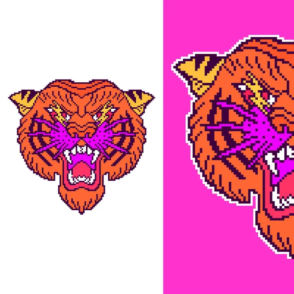 Pixel Art Tiger Head Vector — Vettoriale Stock
