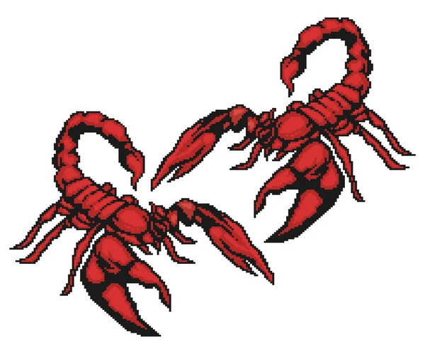 Vector Two Red Scorpions Pixel Art — Stock Vector