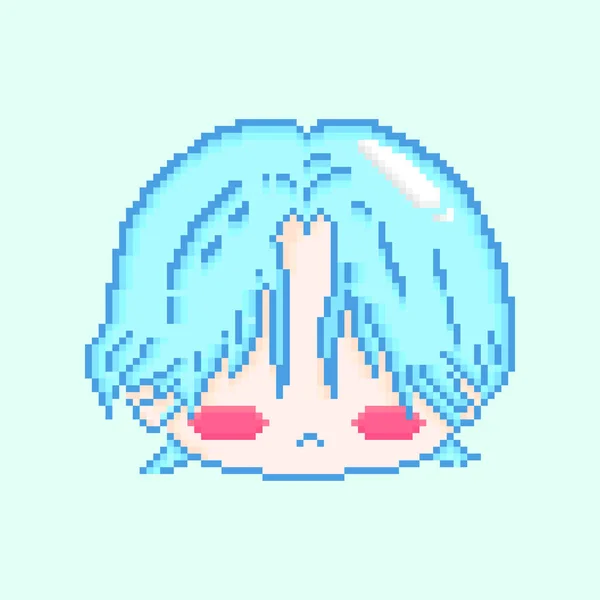 Blue Haired Boy Head Vector Pixel Art — ストックベクタ