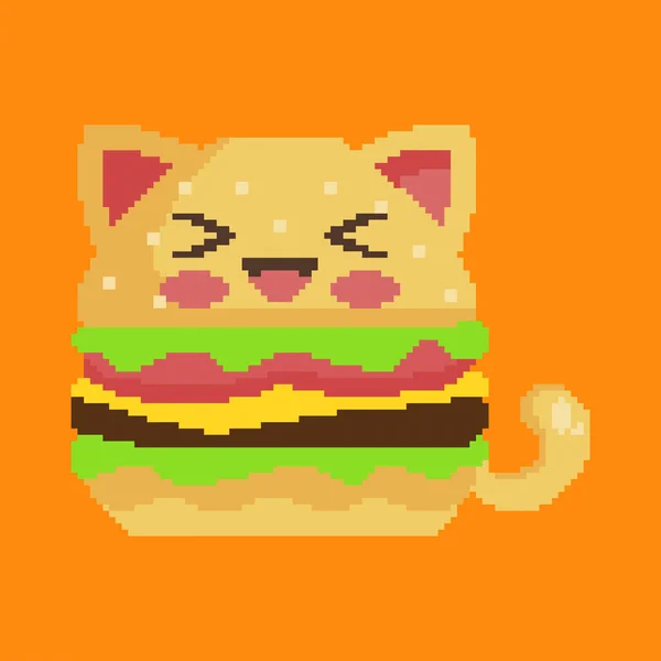 Vector Burger Cute Cat Themed Pixel Art — Stock Vector