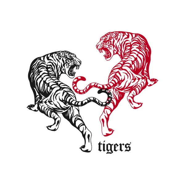 Ilustracja Wektorowa Dwóch Szczegółów Tygrysów — Wektor stockowy
