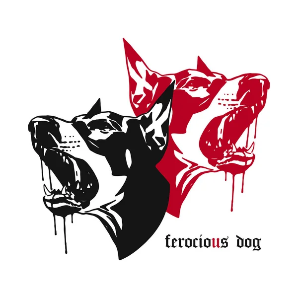 Vector Dos Cabezas Perro Feroces — Vector de stock