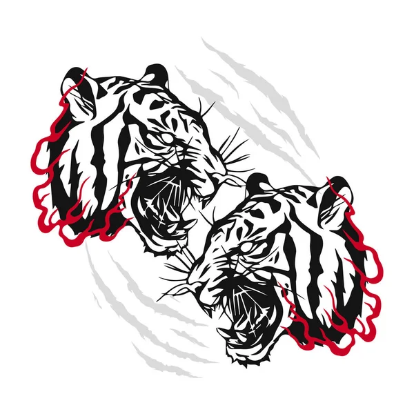 Vector Illustration Two Tiger Heads — ストックベクタ